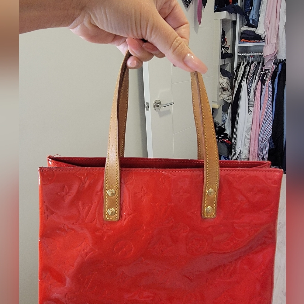 LOUIS VUITTON Monogram Vernis Reade MM Hand Bag Red Rouge LV Auth With Dust Bag - Picture 10 of 12